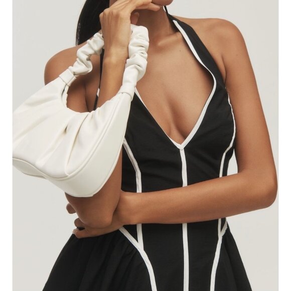 Anthropologie Halter V-Neck Fit & Flare Midi Dress Size S Petite Black - Picture 4 of 9